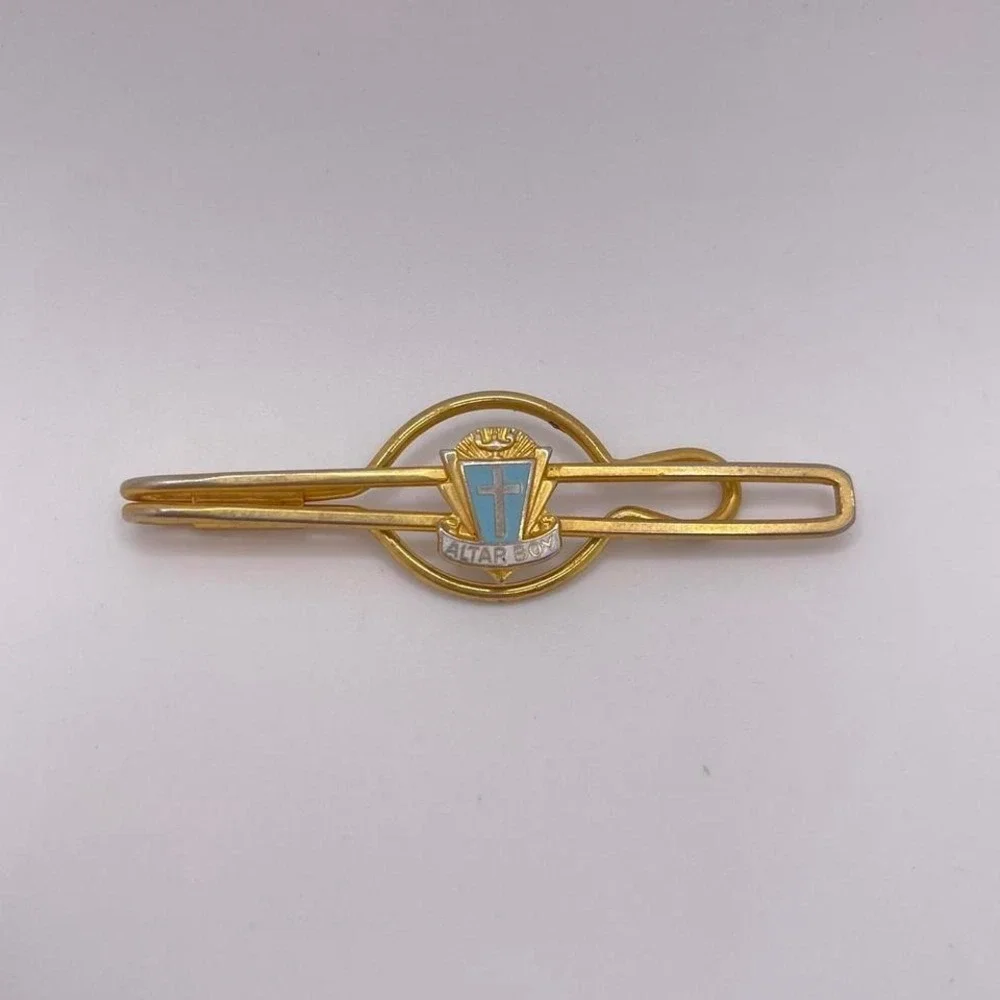 VTG 60s Oddity Tie Clip Altar Boy Gold Tone Cross Catholic Formal 1960s‎